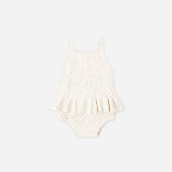 RYLEE + CRU CROCHET RUFFLE ROMPER - NATURAL