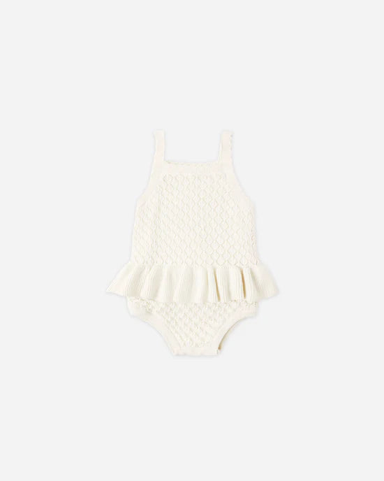 RYLEE + CRU CROCHET RUFFLE ROMPER - NATURAL