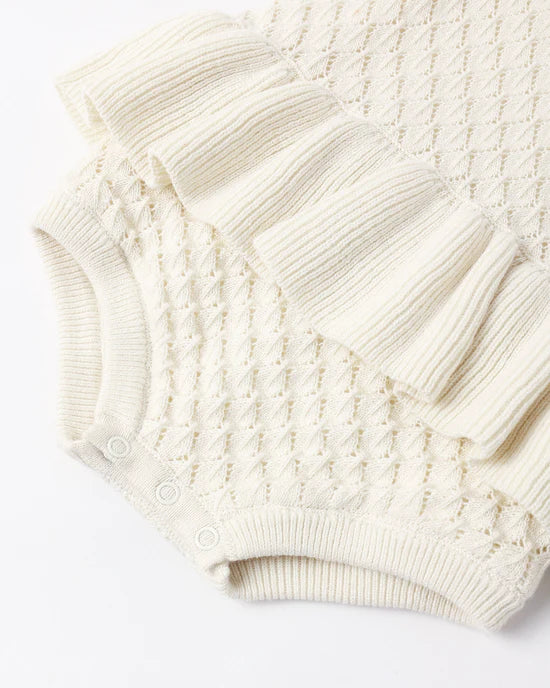 RYLEE + CRU CROCHET RUFFLE ROMPER - NATURAL