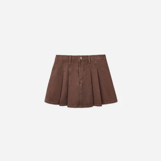 RYLEE + CRU PLEATED DENIM SKIRT - WASHED BROWN