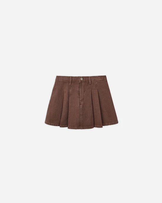 RYLEE + CRU PLEATED DENIM SKIRT - WASHED BROWN