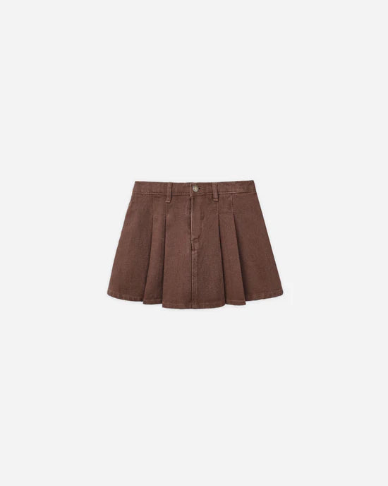 RYLEE + CRU PLEATED DENIM SKIRT - WASHED BROWN