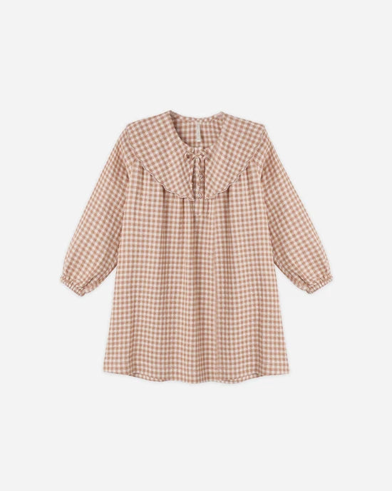 RYLEE + CRU COLLETTE GINGHAM DRESS - FAWN