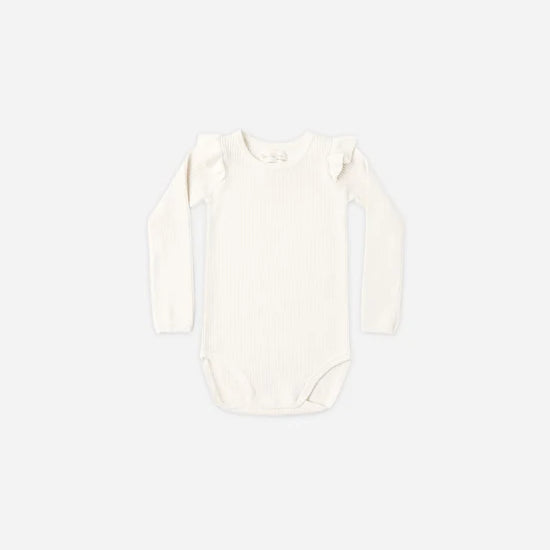 RYLEE + CRU SHOULDER RUFFLE BODYSUIT - NATURAL