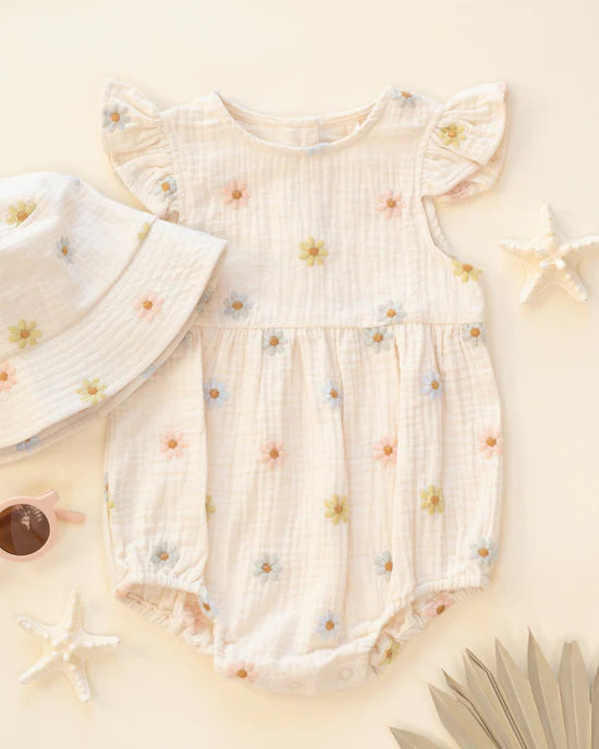 RYLEE + CRU AMELIA ROMPER - EMBROIDERED DAISIES