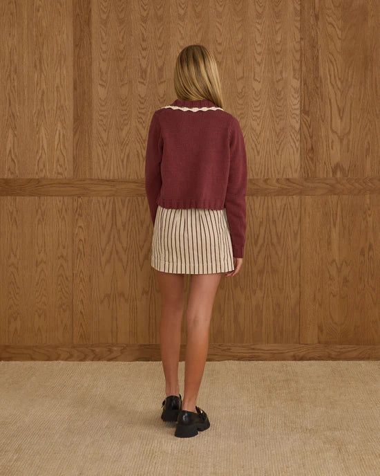RYLEE + CRU TEEN COLLARED CARDIGAN - BURGANDY