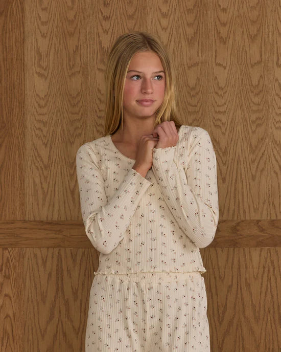 RYLEE + CRU RIBBED LOUNGE SET - NATURAL DITSY