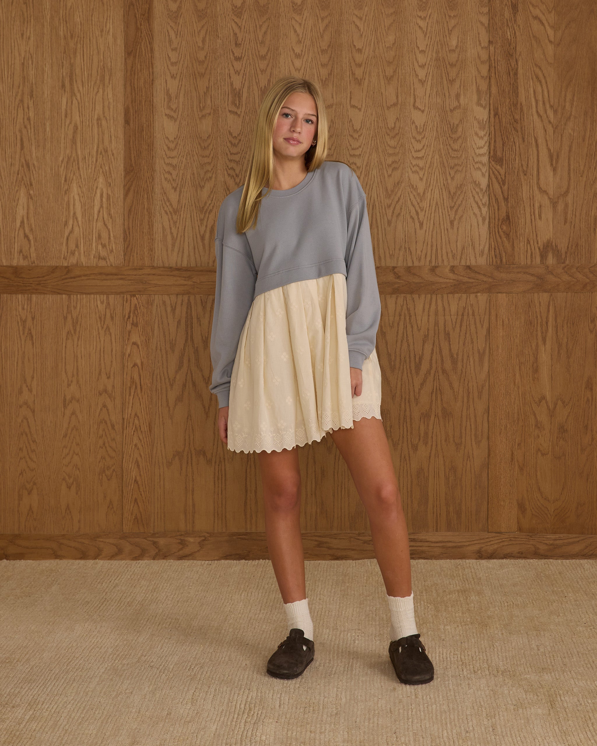 RYLEE + CRU SWEATSHIRT DRESS - DUSTY BLUE