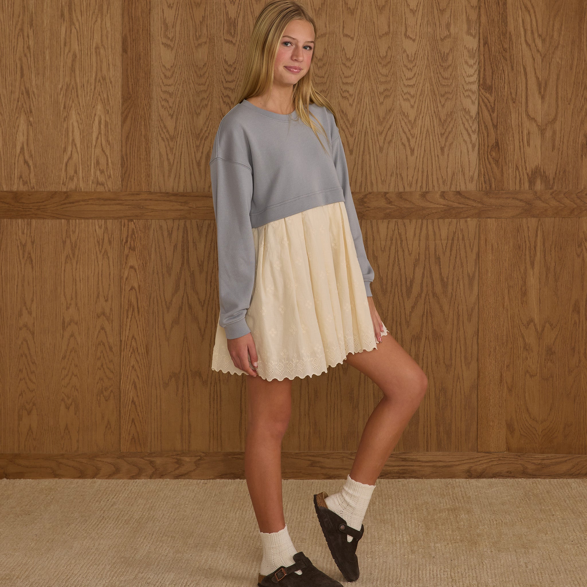RYLEE + CRU SWEATSHIRT DRESS - DUSTY BLUE