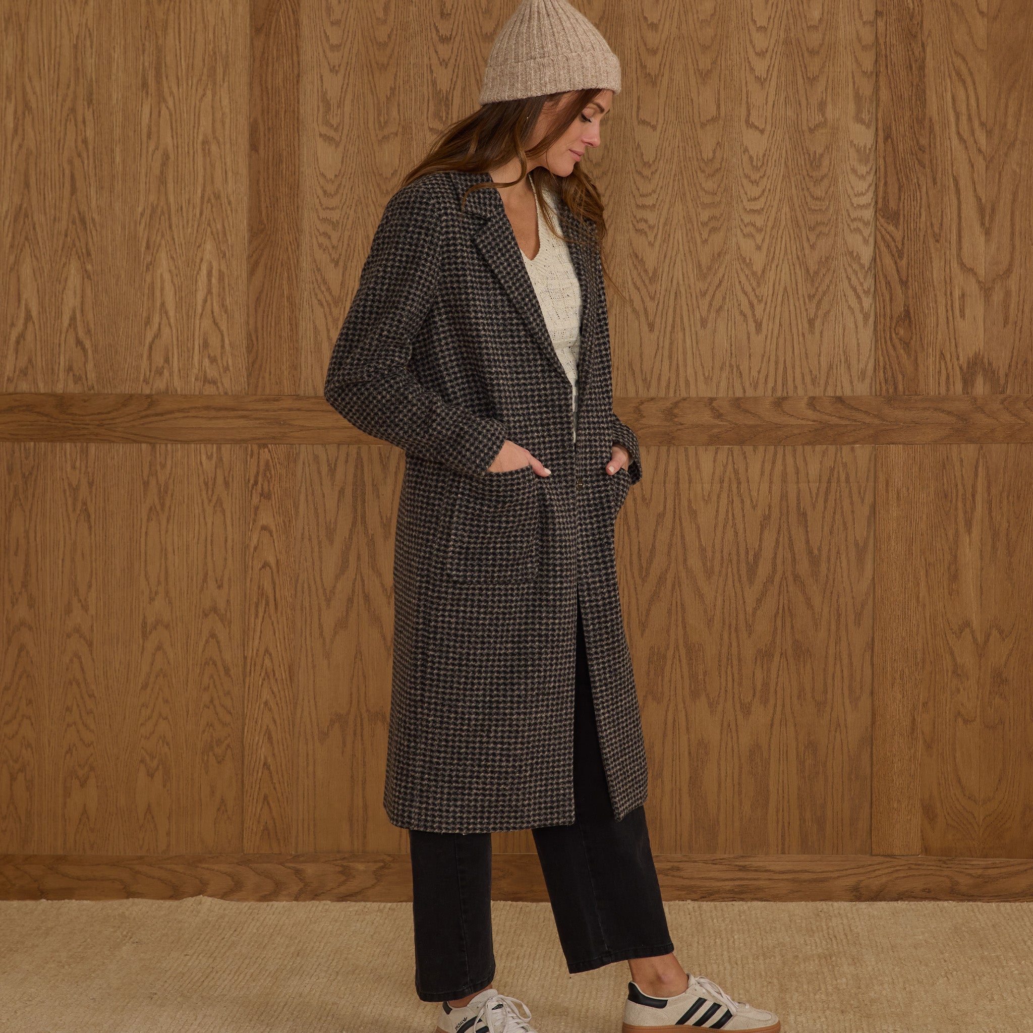 RYLEE + CRU LONGLINE COAT - MICRO CHECK
