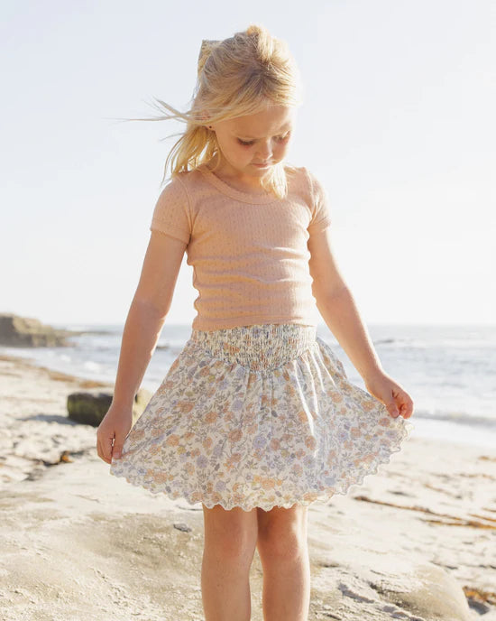 RYLEE + CRU SMOCKED V NECK SKIRT - BLOOM