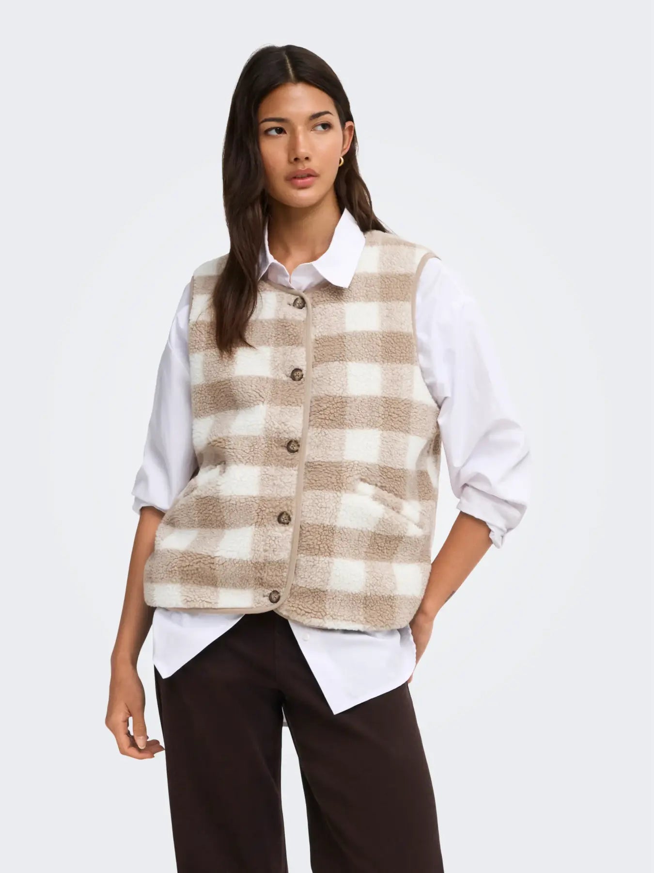 ONLY BABY TEDDY VEST - PUMICE STONE CHECKS
