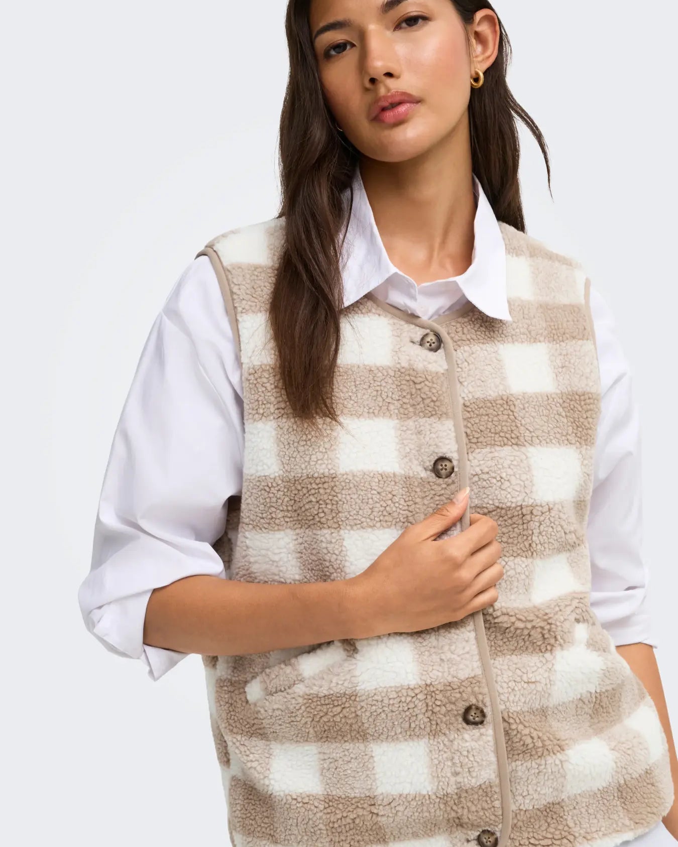 ONLY BABY TEDDY VEST - PUMICE STONE CHECKS
