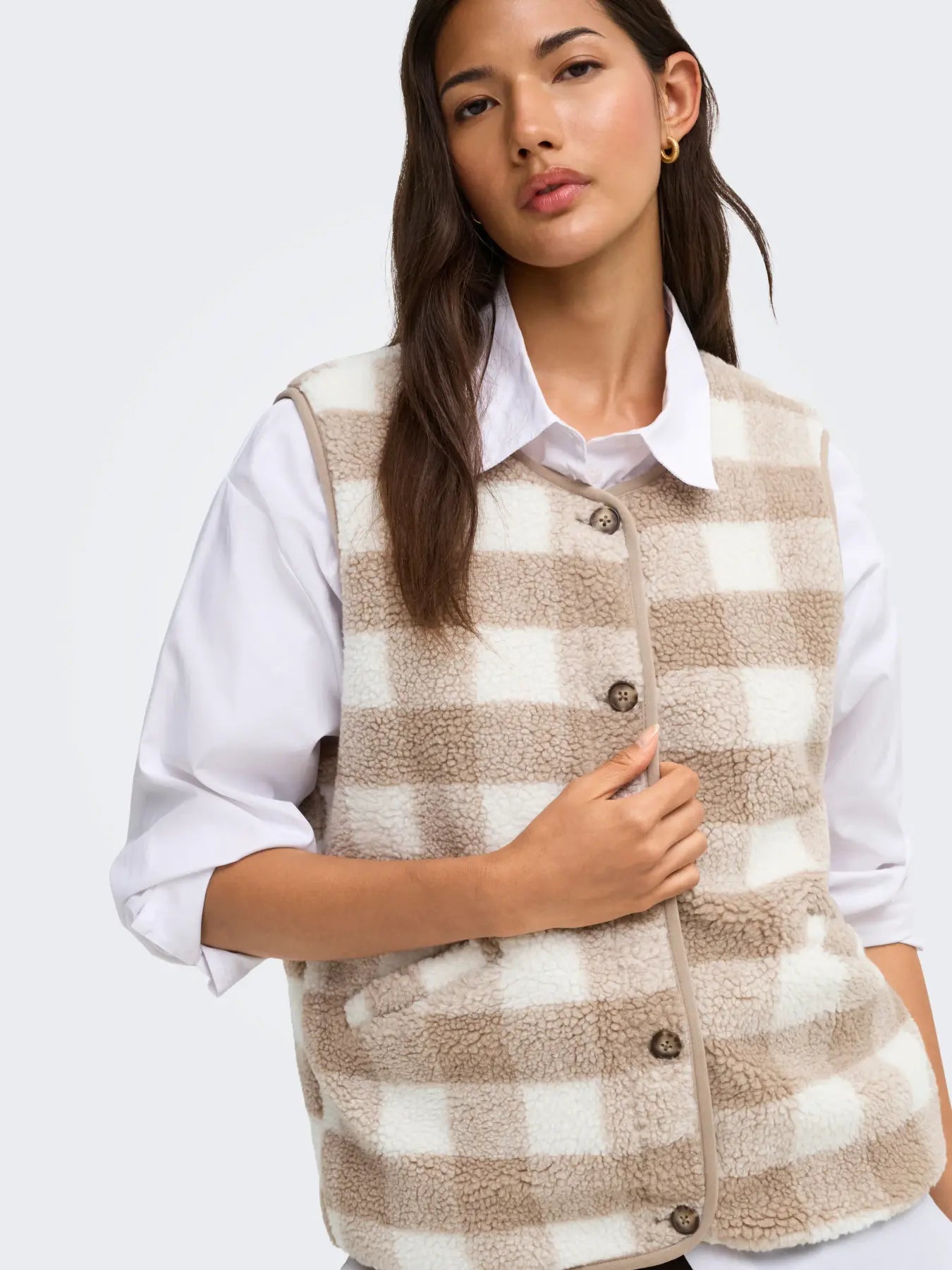 ONLY BABY TEDDY VEST - PUMICE STONE CHECKS