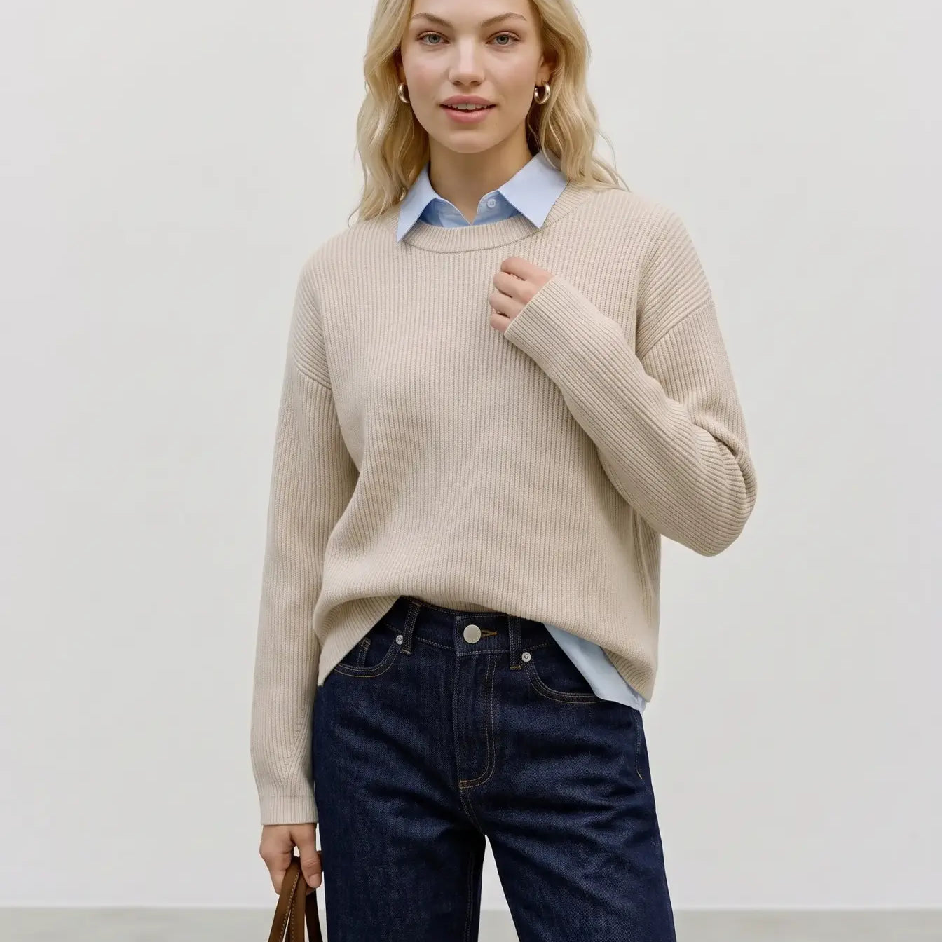VM GOLD LUX RIBBED PULLOVER - BIRCH
