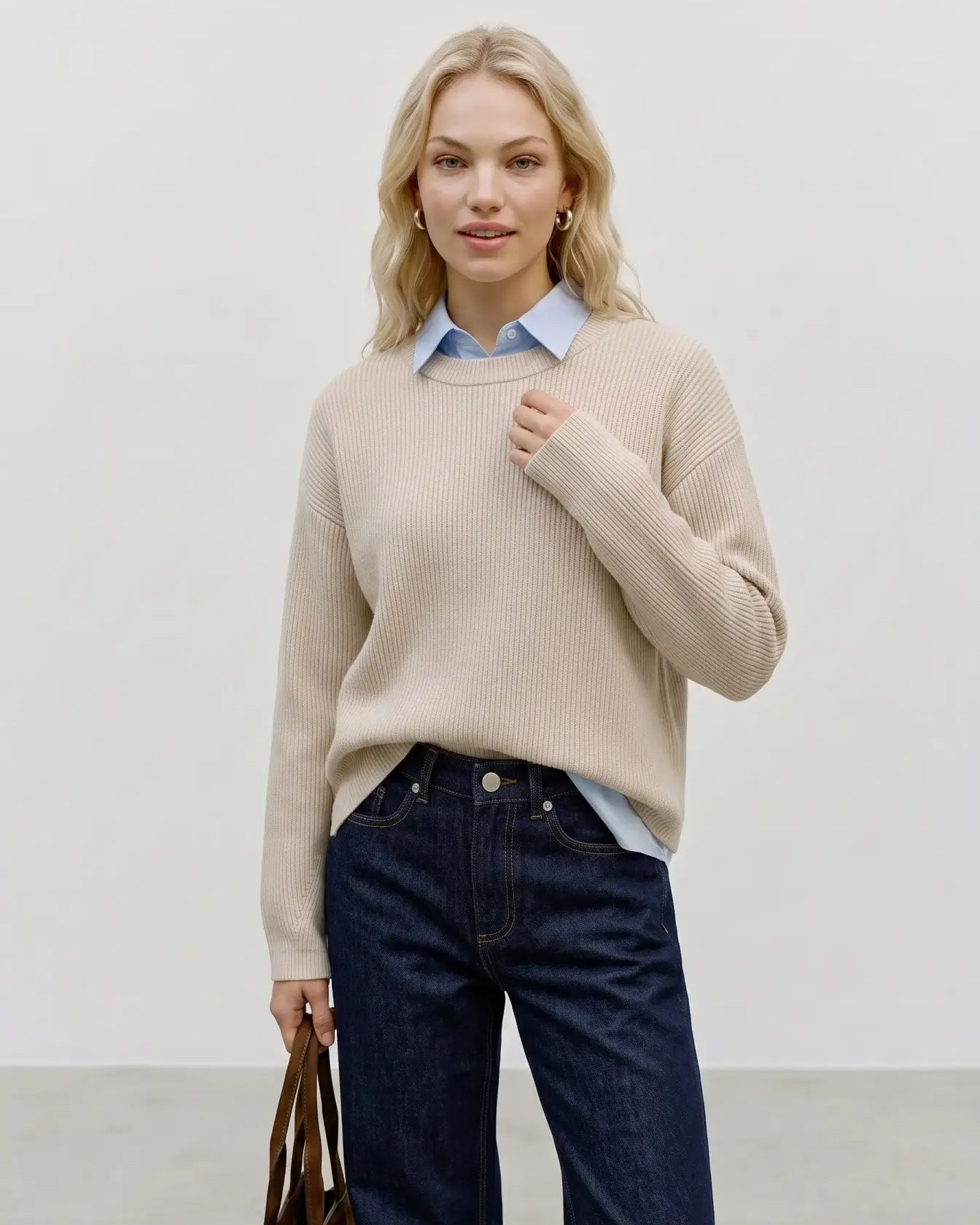 VM GOLD LUX RIBBED PULLOVER - BIRCH