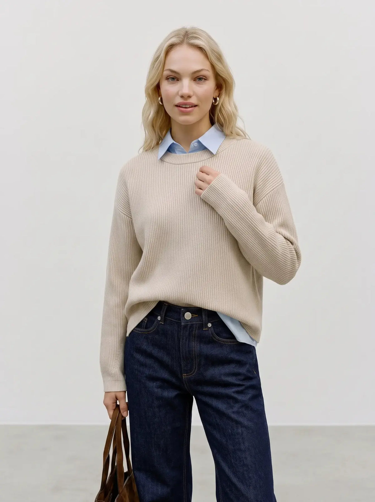 VM GOLD LUX RIBBED PULLOVER - BIRCH