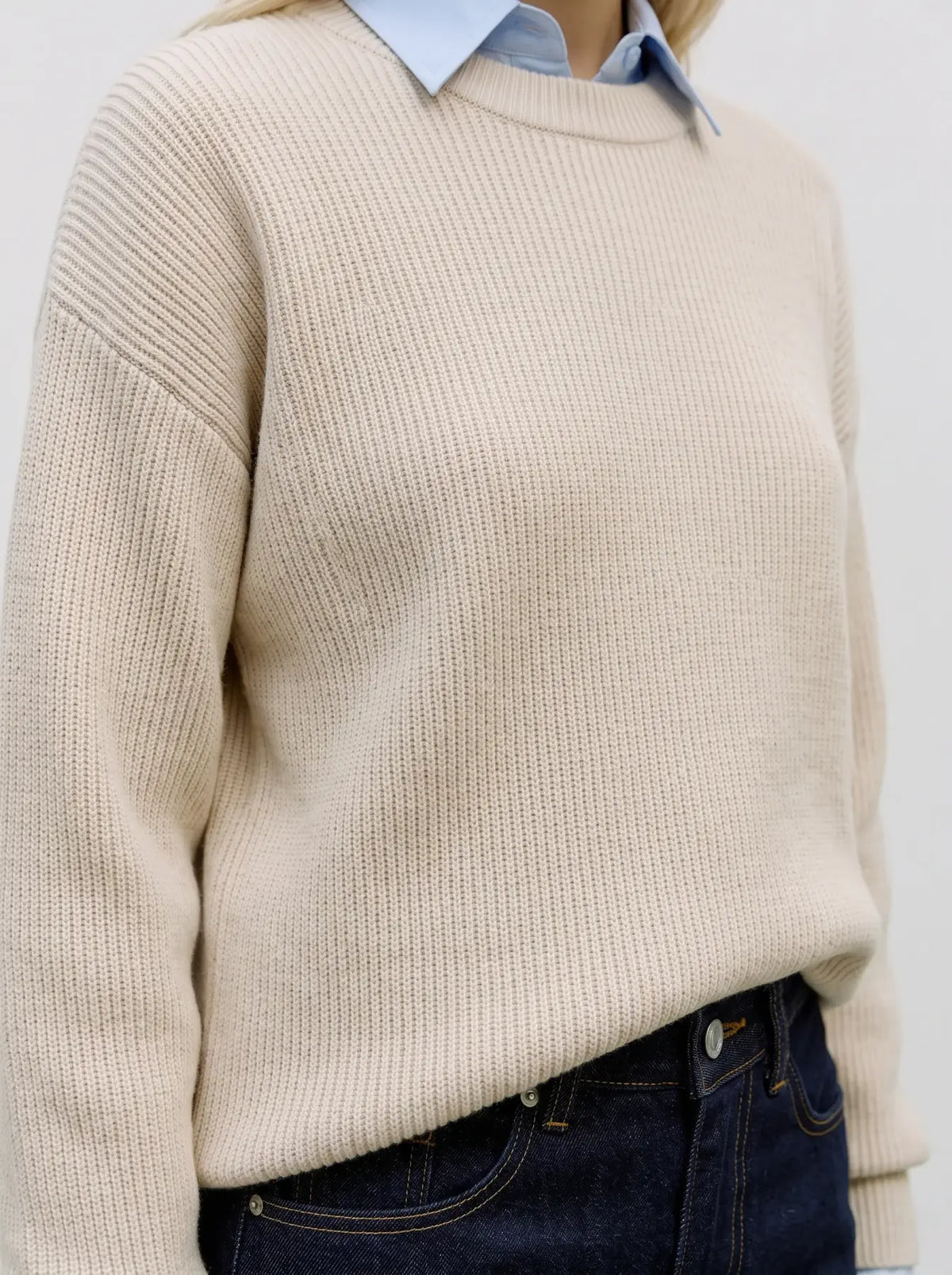 VM GOLD LUX RIBBED PULLOVER - BIRCH
