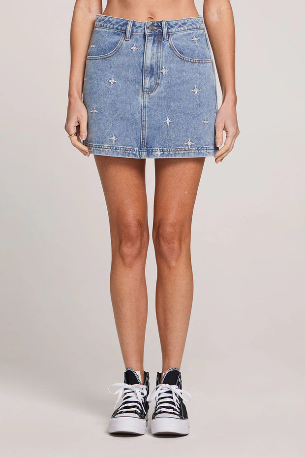 SABINA DENIM SKIRT - STONEWASH