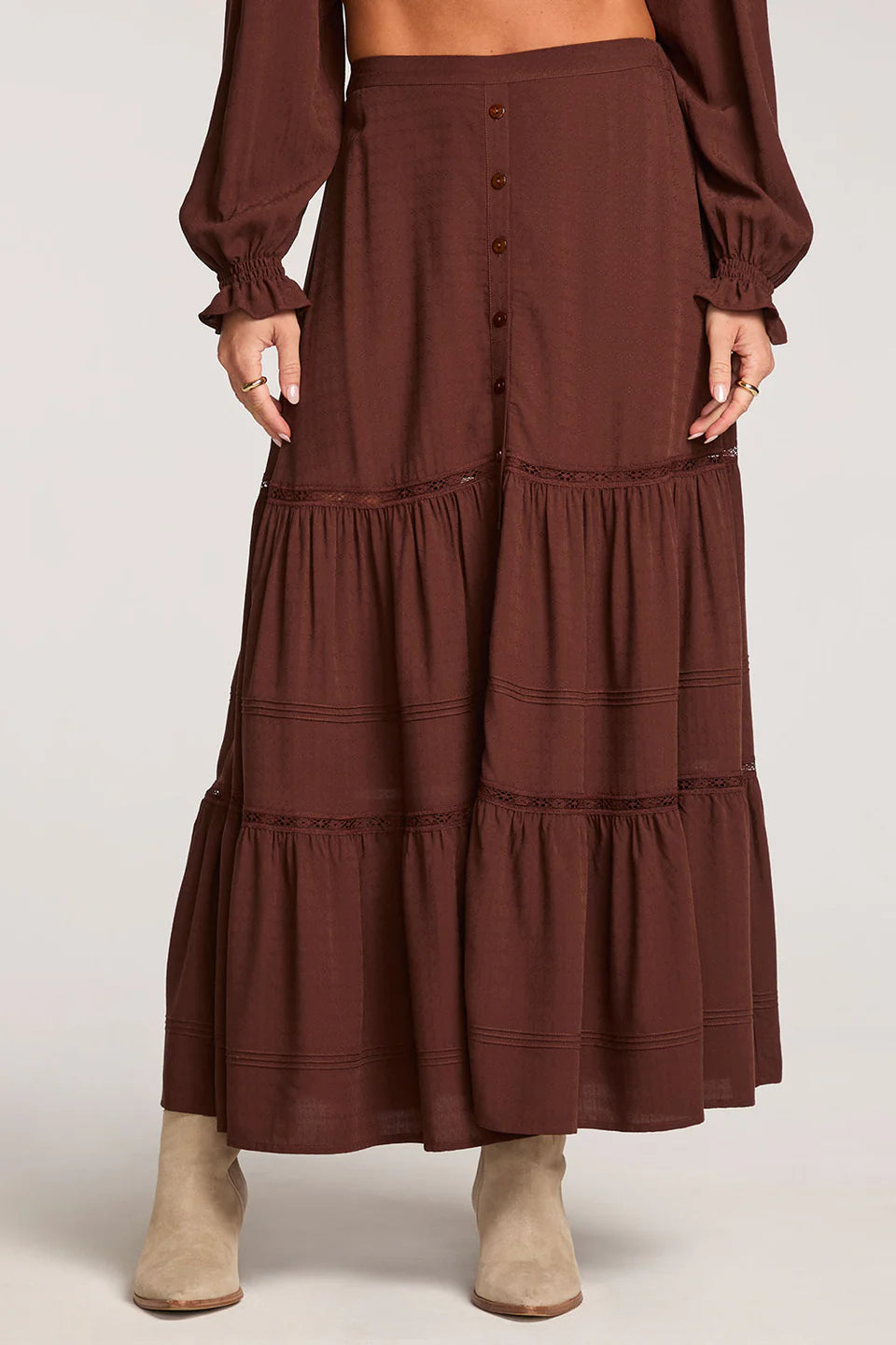 SALTWATER LUXE JAYCEE MIDI SKIRT - CHOCOLATE
