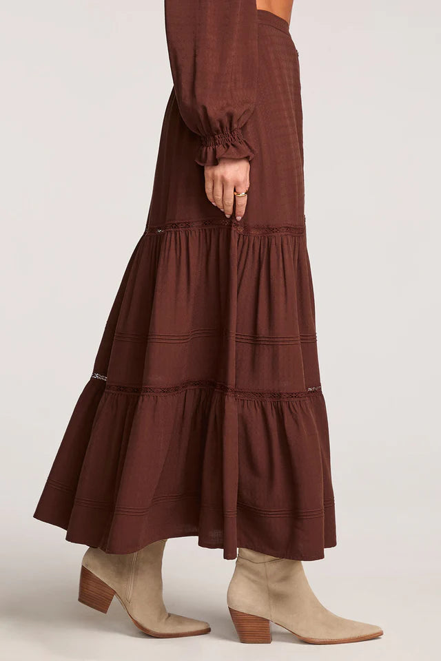 SALTWATER LUXE JAYCEE MIDI SKIRT - CHOCOLATE