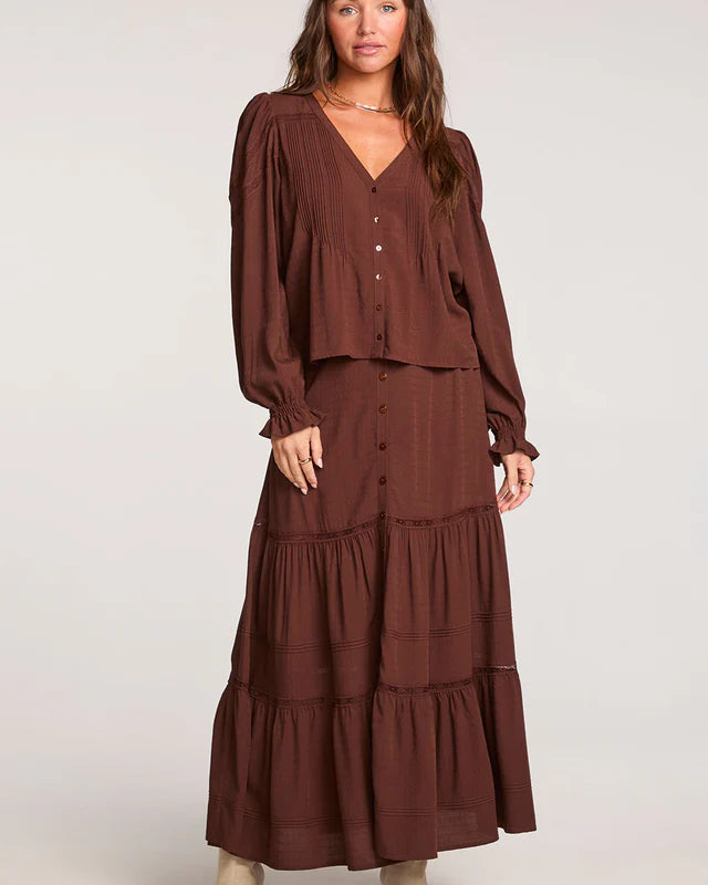 SALTWATER LUXE JAYCEE MIDI SKIRT - CHOCOLATE