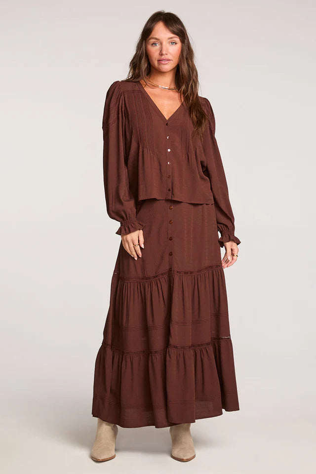 SALTWATER LUXE JAYCEE MIDI SKIRT - CHOCOLATE