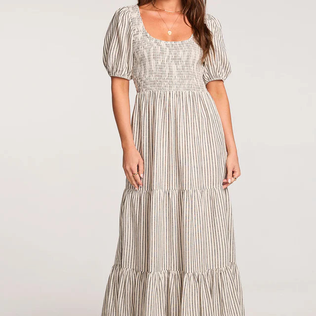 SALTWATER LUXE ZEPPELIN MIDI DRESS - BLACK WHITE