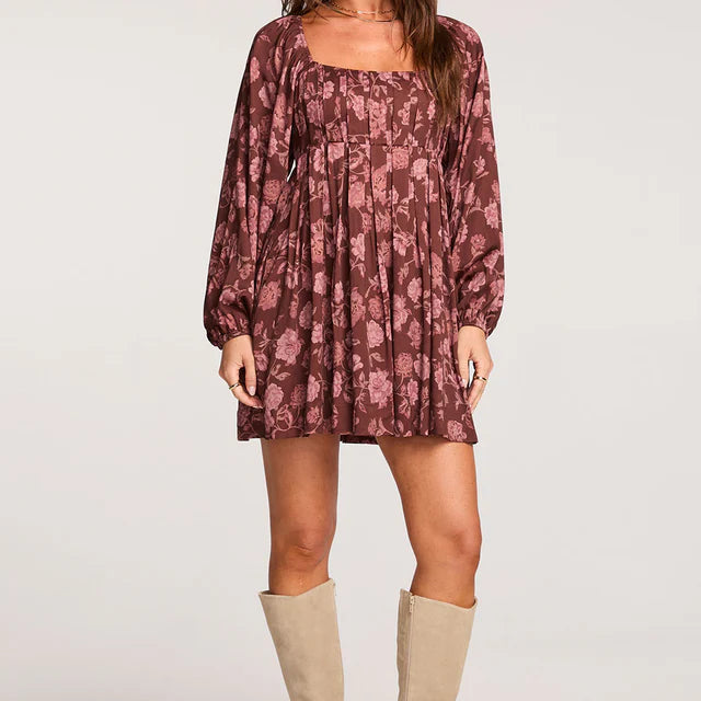 SALTWATER LUXE ALTHEA PRINTED MINI DRESS - AUBERGINE