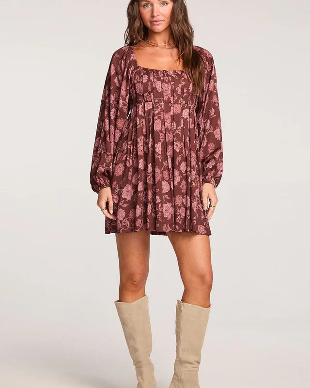 SALTWATER LUXE ALTHEA PRINTED MINI DRESS - AUBERGINE