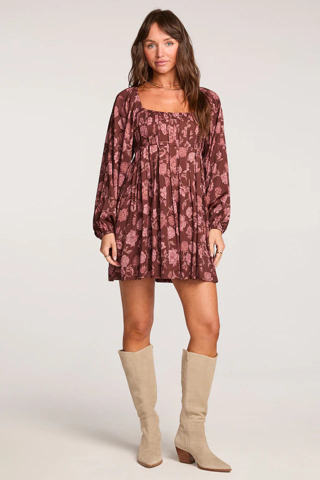SALTWATER LUXE ALTHEA PRINTED MINI DRESS - AUBERGINE