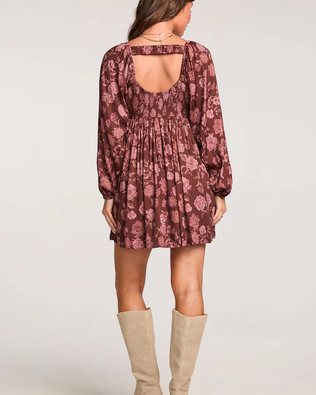 SALTWATER LUXE ALTHEA PRINTED MINI DRESS - AUBERGINE
