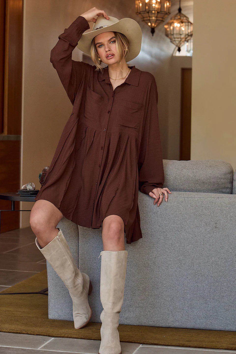 SALTWATER LUXE AURELLIA MINI DRESS - CHOCOLATE