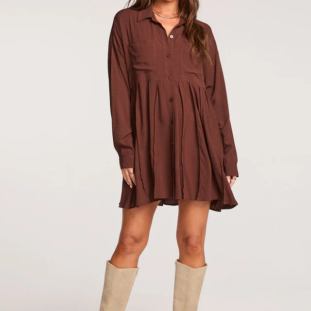 SALTWATER LUXE AURELLIA MINI DRESS - CHOCOLATE