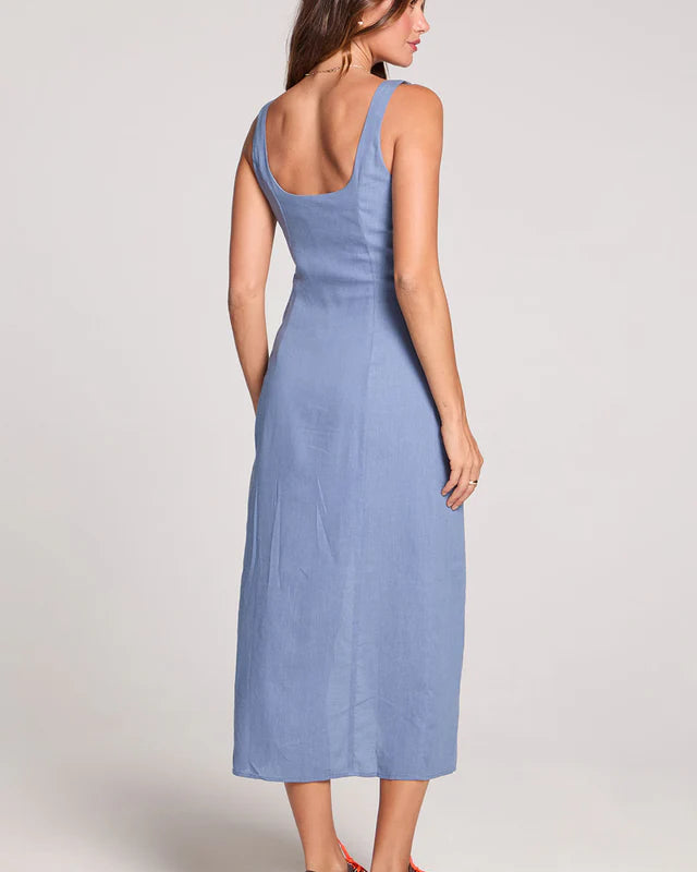 SALTWATER LUXE WOVEN TANK MIDI DRESS - WORN BLUE
