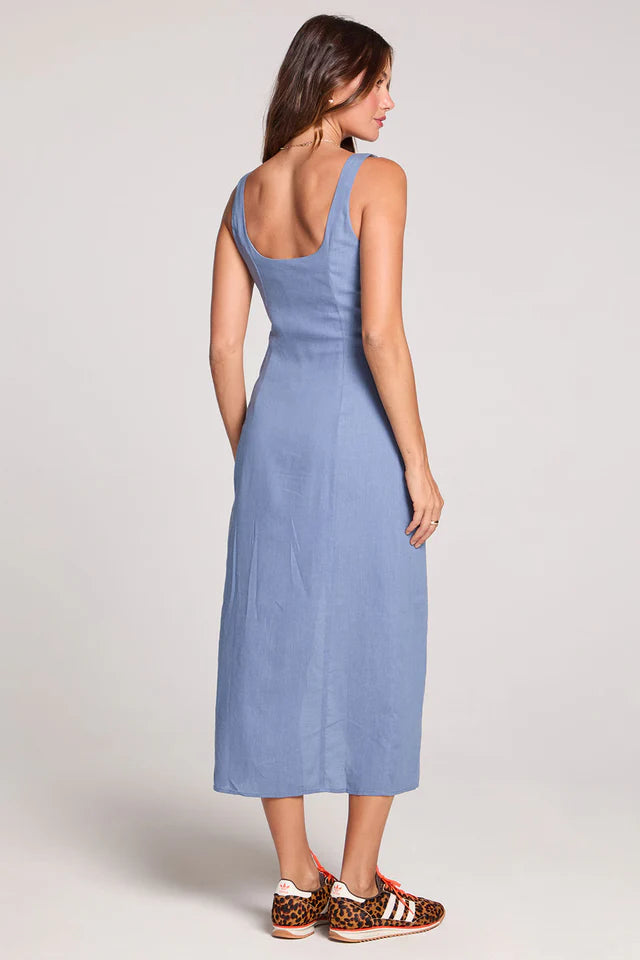 SALTWATER LUXE WOVEN TANK MIDI DRESS - WORN BLUE
