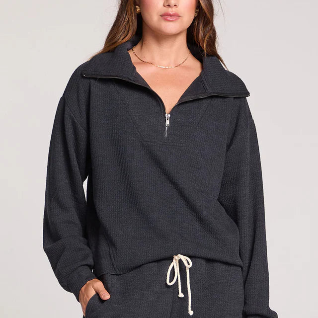 SALTWATER LUXE HALF ZIP SEAM PULLOVER - BLACK
