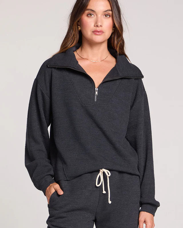 SALTWATER LUXE HALF ZIP SEAM PULLOVER - BLACK