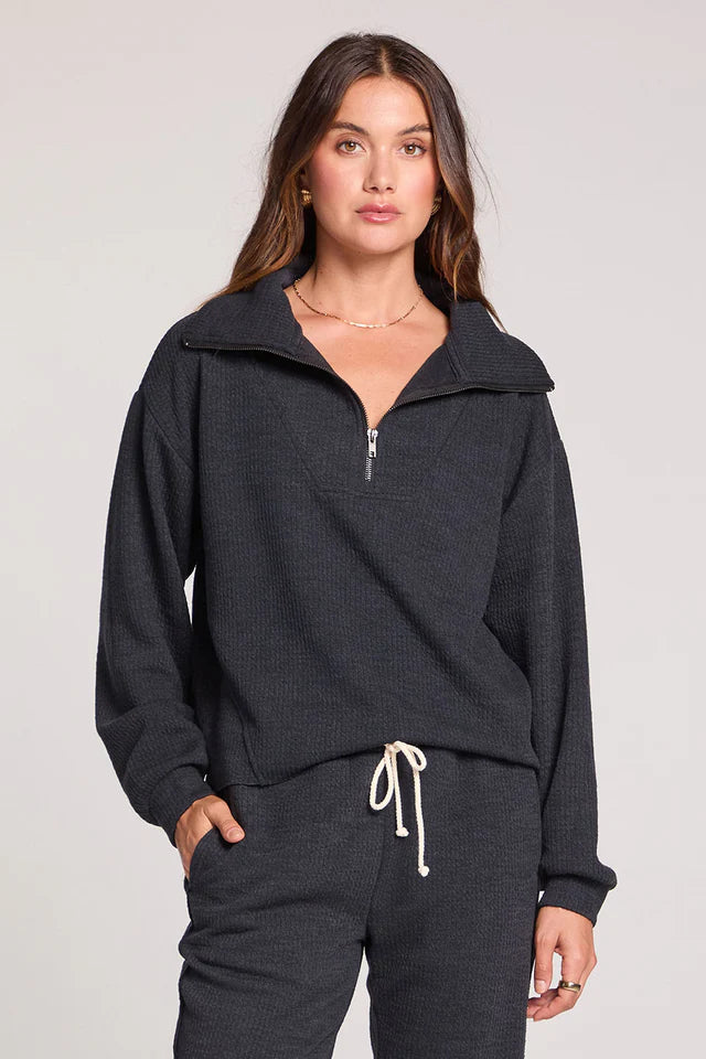 SALTWATER LUXE HALF ZIP SEAM PULLOVER - BLACK
