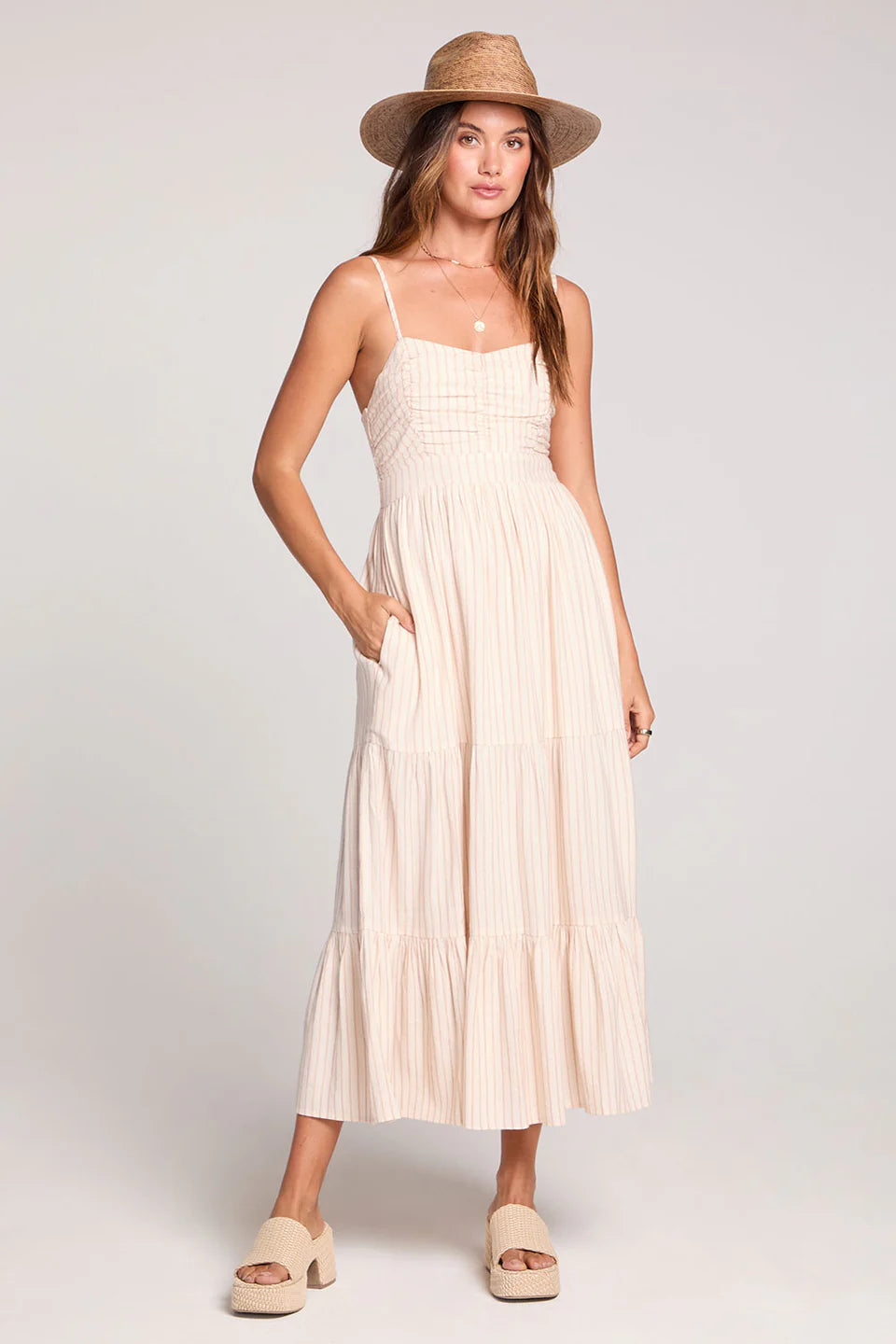 SALTWATER LUXE CAMRIE MIDI DRESS - SAND