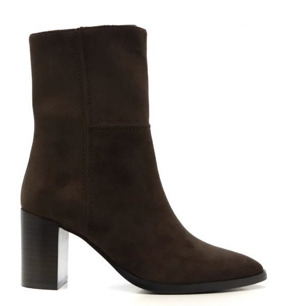 CHINESE LAUNDRY SANDRA HEELED SHORT BOOTS - COFFEE SUEDE