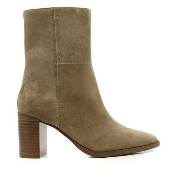 CHINESE LAUNDRY SANDRA HEELED SHORT BOOTS - TAUPE SUEDE