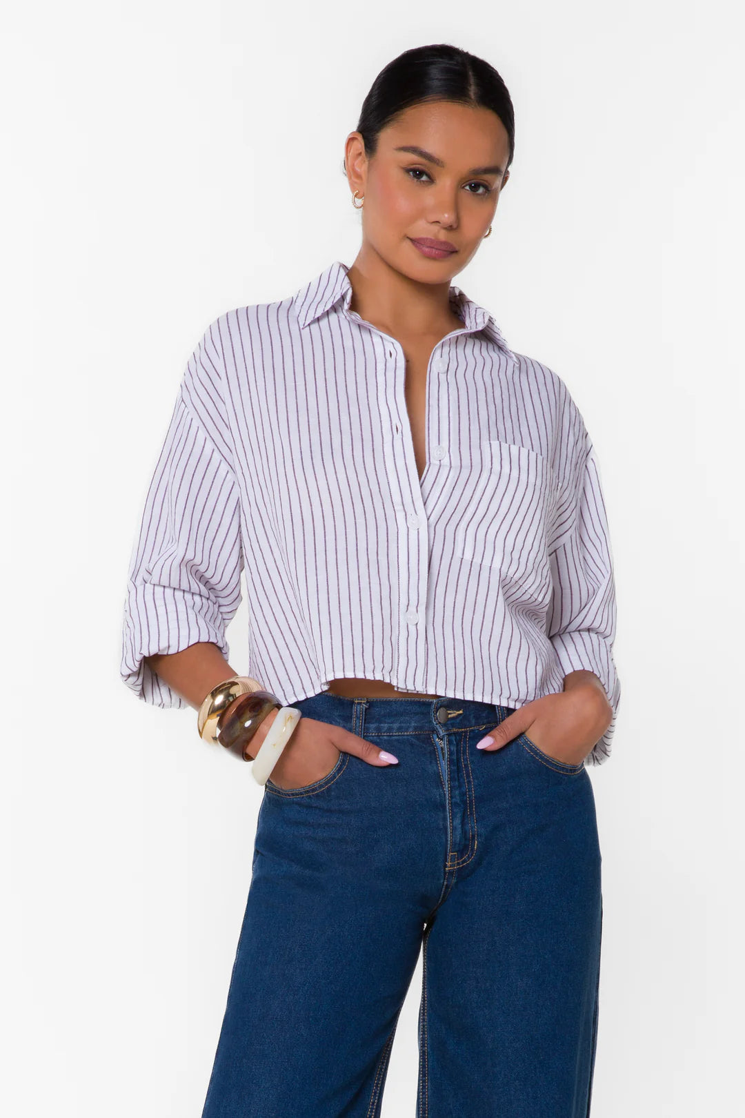 VELVET HEART STORMI BUTTON DOWN SHIRT - IVORY
