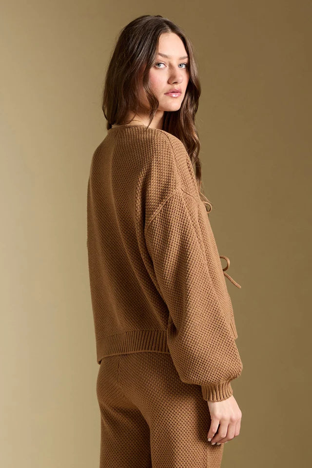 SALTWATER LUXE ELLYN TIE CARDIGAN - CAMEL