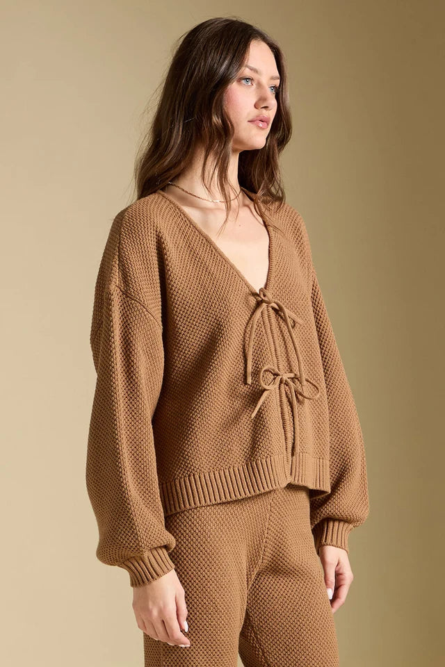 SALTWATER LUXE ELLYN TIE CARDIGAN - CAMEL