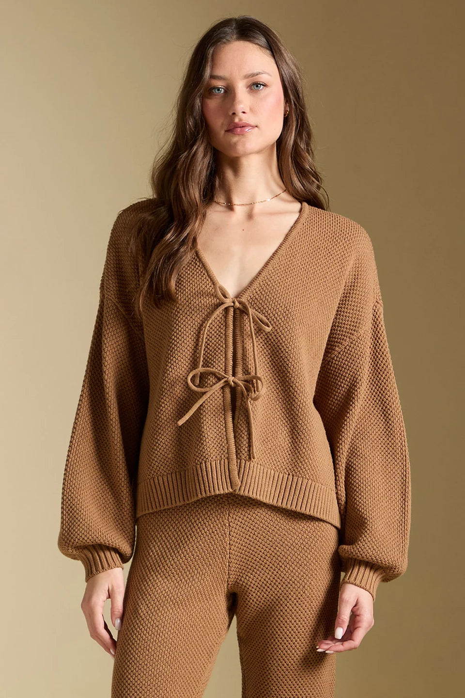 SALTWATER LUXE ELLYN TIE CARDIGAN - CAMEL