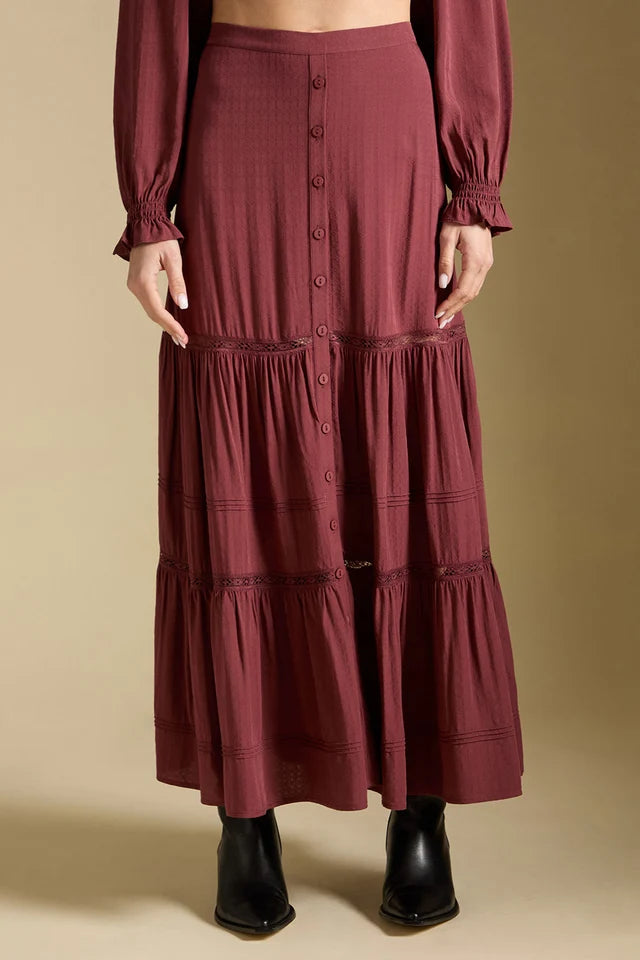 *PRE ORDER* SALTWATER LUXE JAYCEE MIDI SKIRT - MERLOT