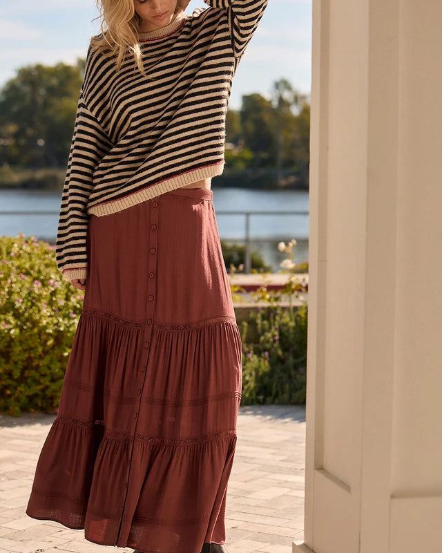 *PRE ORDER* SALTWATER LUXE JAYCEE MIDI SKIRT - MERLOT
