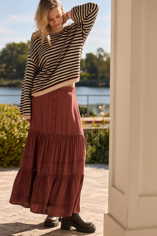 *PRE ORDER* SALTWATER LUXE JAYCEE MIDI SKIRT - MERLOT