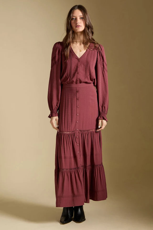 *PRE ORDER* SALTWATER LUXE JAYCEE MIDI SKIRT - MERLOT
